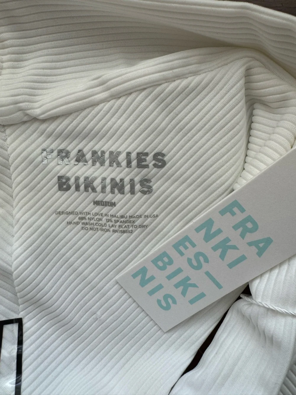 Frankie's Bikinis Gavin White Ribbed Cheeky Bikini Bottom